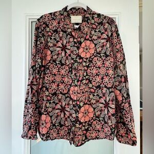 Momoni silk Blouse with Pink and Green floral Print on black background